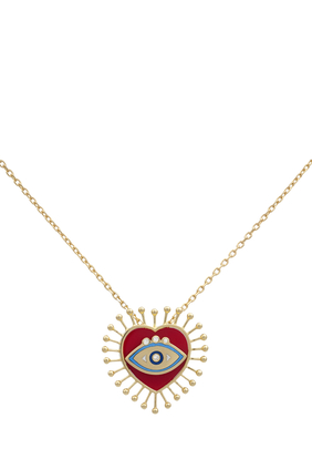 Eye Heart U Necklace, 18k Yellow Gold & Diamonds & Coral Stone